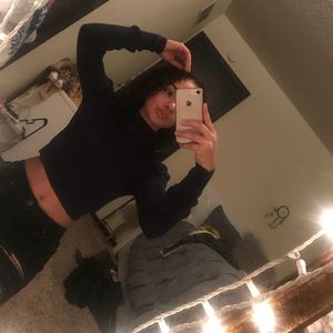 Navy blue mock neck crop top